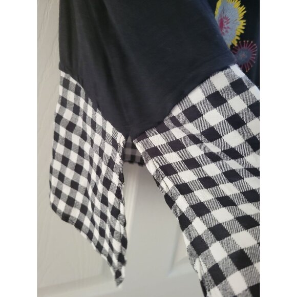 Desigual Womens black Fire works tunic top white black check border size XL boho - Picture 3 of 6